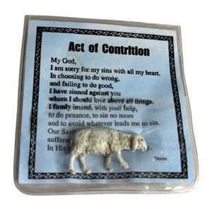 Act of Contrition Prayer Card Lamb Figurine Religious Catholic Reconciliation